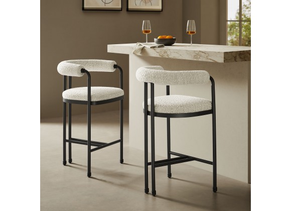 Modway Turin Curved Back Boucle and Metal Counter Stool