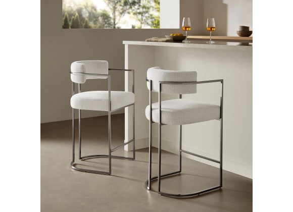 Modway Huron Curved Back Fabric and Metal Counter Stool Cream Set