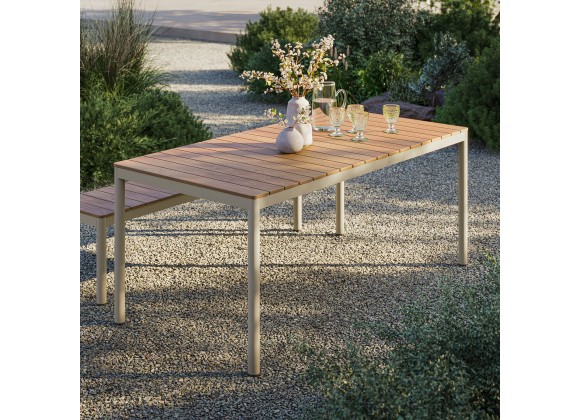 Modway Finn 71" Outdoor Patio Aluminum Dining Table with Faux Wood Top