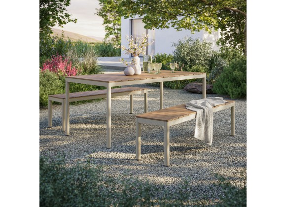 Modway Finn Outdoor Patio Aluminum Faux Wood Dining Set with Benches 1
