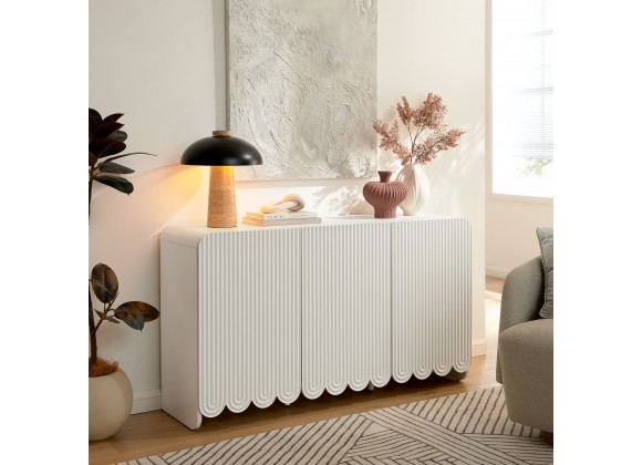 Modway Dahlia Fluted and Scalloped Sideboard Storage Cabinet White