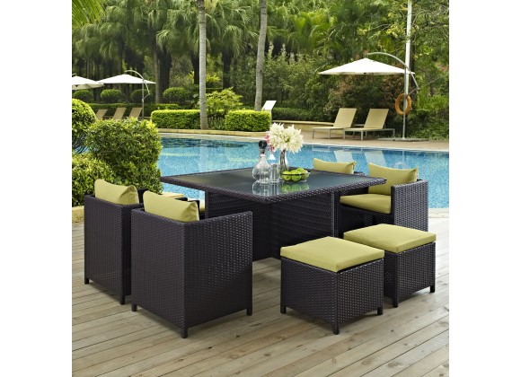 Modway Inverse 9 Piece Outdoor Patio Dining Set in Espresso Peridot - Lifestyle