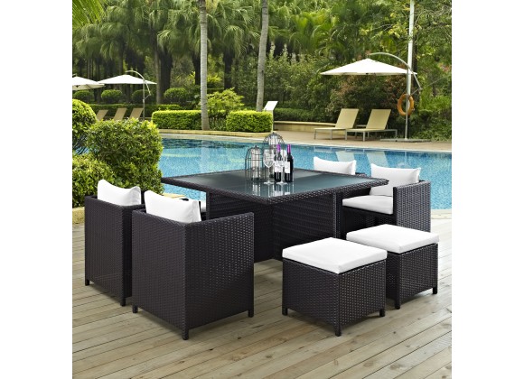 Modway Inverse 9 Piece Outdoor Patio Dining Set in Espresso White - Lifestyle