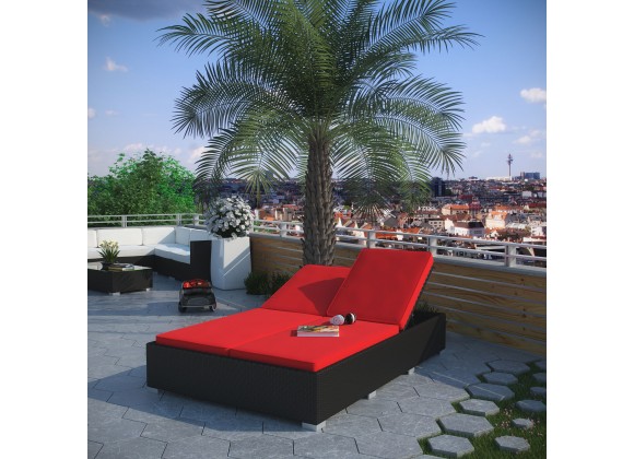 Modway Evince Double Outdoor Patio Chaise in Espresso Red - Lifestyle
