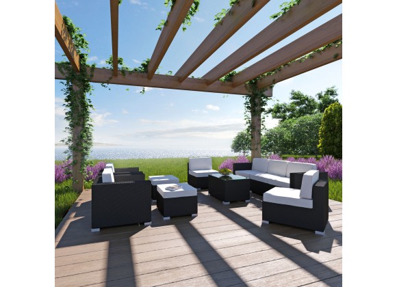 Modway Avia 10 Piece Outdoor Patio Sectional Set in Espresso White - Lifestyle
