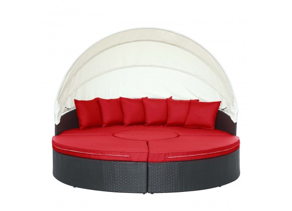 Modway Quest Canopy Outdoor Patio Daybed in Espresso Red - Front Angle