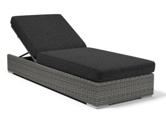 Sunset West Emerald II Wicker Chaise With Cushions In Sunbrella® Spectrum Carbon With Self Welt - Left Angle