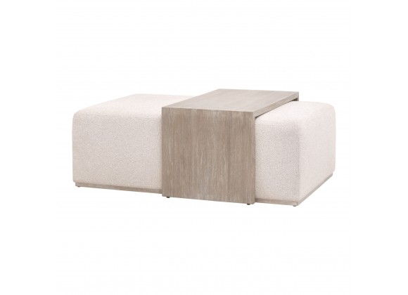 Essentials For Living Dovetail Upholstered Coffee Table in LiveSmart Gellar-Linen, Natural Gray Acacia - Front Side Angle