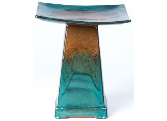Alfresco Home Zen Bird Bath in Large Aqua - Front Angle