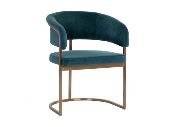 Sunpan Marris Dining Armchair Gold-Danny Teal - Front Side Angle