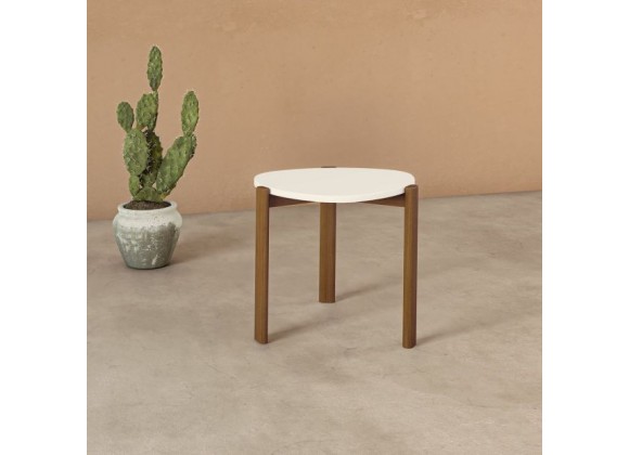 Manhattan Comfort Mid-Century Modern Gales End Table with Solid Wood Legs in Greige