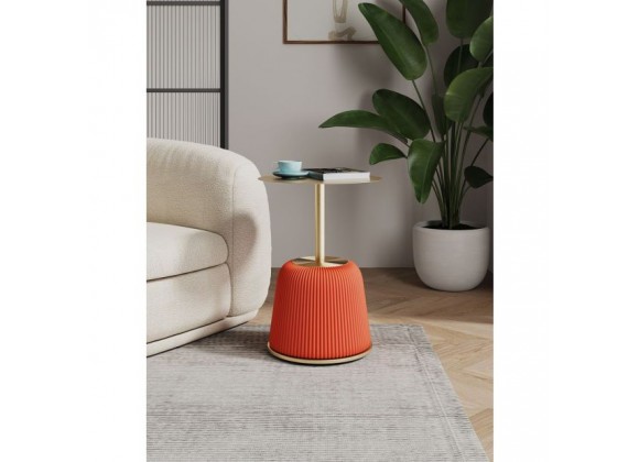 Manhattan Comfort Modern Anderson End Table 1.0 Upholstered in Leatherette with Gold Tabletop Orange