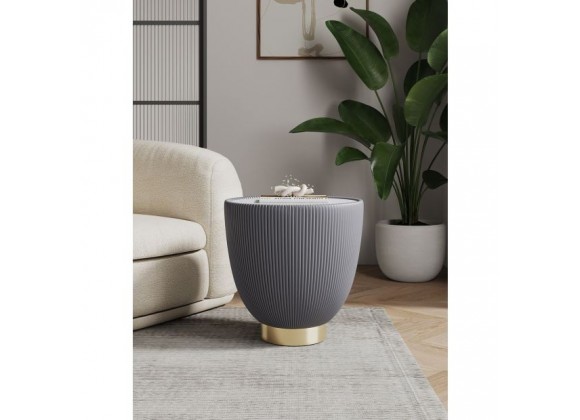 Manhattan Comfort Modern Anderson End Table 2.0 Upholstered in Leatherette with Ceramic Faux Marble Tabletop Grey