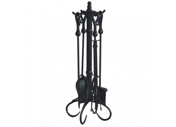 Mr. Bar-B-Q UniFlame® 5 Piece Black Wrought Iron Fireset with Crook Handles