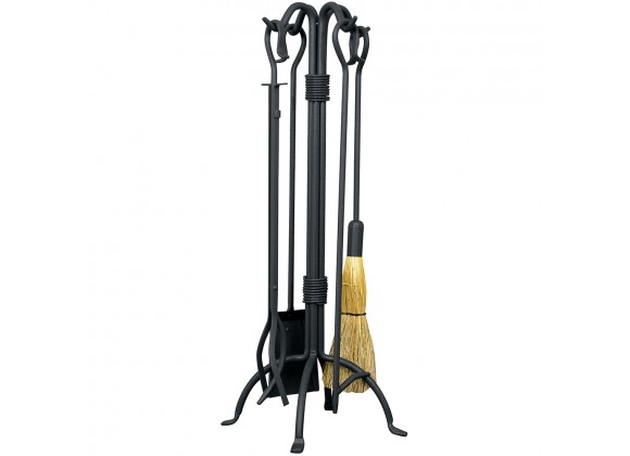 Mr. Bar-B-Q UniFlame® 5 Piece Black Wrought Iron Fireset with Crook Handles