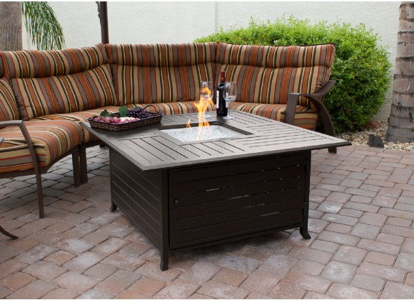 AZ Patio Heaters Outdoor Square Aluminum Fire Pit in Hammered Bronze - Lifestyle