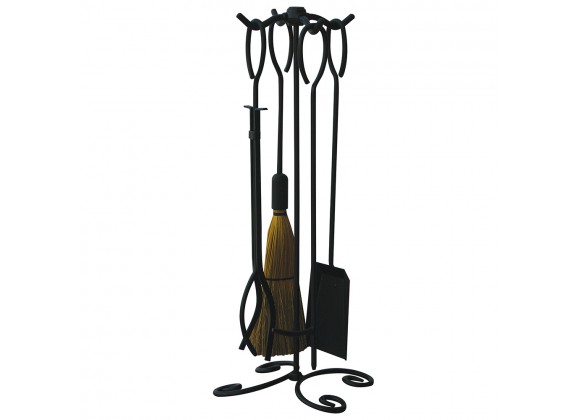 Mr. Bar-B-Q UniFlame® 5 Piece Black Wrought Iron Fireset with Ring Handles
