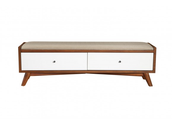 Alpine Furniture Flynn Bench, Acorn/White - Front Angle
