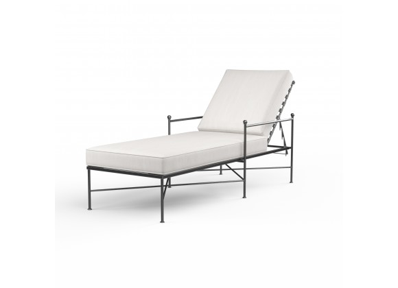 Provence Chaise Lounge in Canvas Flax w/ Self Welt - Front Side Angle