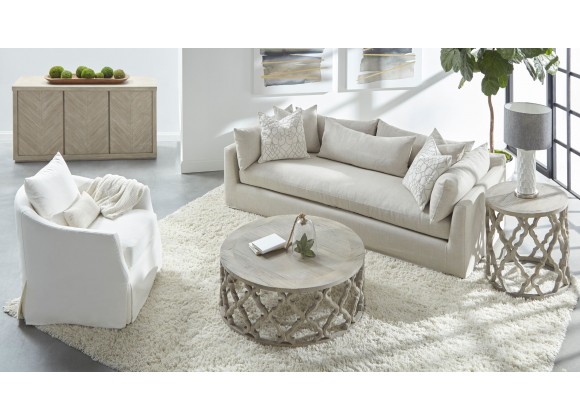 Essentials For Living Faye Slipcover Swivel Club Chair in Mineral Birch - Lifestyle