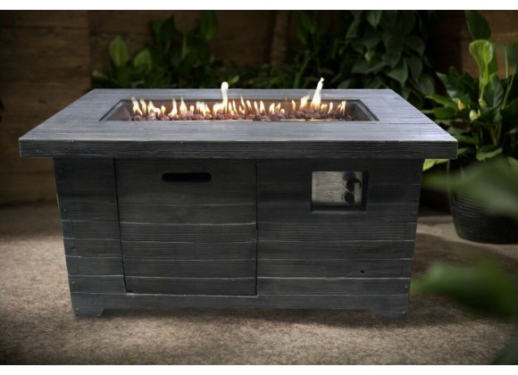 Crawford and Burke Alcedo Weathered Brown Wood Rectangular Gas Fire Pit, Lifestyle
