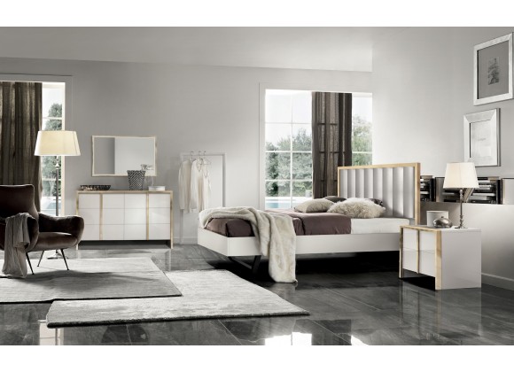 J&M Furniture Fiocco Premium White and Gold Panel Bedroom Set