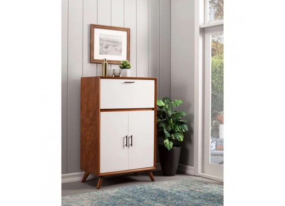 Flynn Large Bar Cabinet w/Drop Down Tray in Acorn/White - Lifestyle