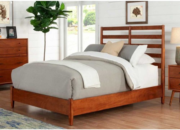 Flynn Retro California King Bed w/Slat Back Headboard in Acorn - Lifestyle