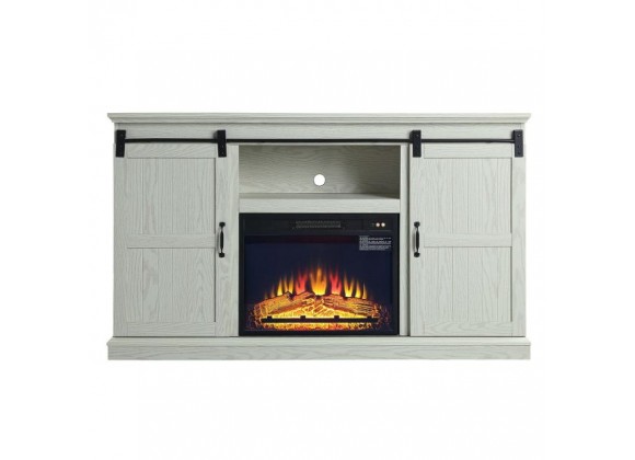 Manhattan Comfort Myrtle 60" Fireplace with 2 Sliding Doors and Media Wire Management in Cream Oak