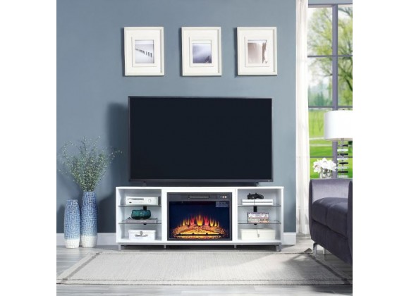 Manhattan Comfort Brighton 60" Fireplace with Glass Shelves and Media Wire Management in White