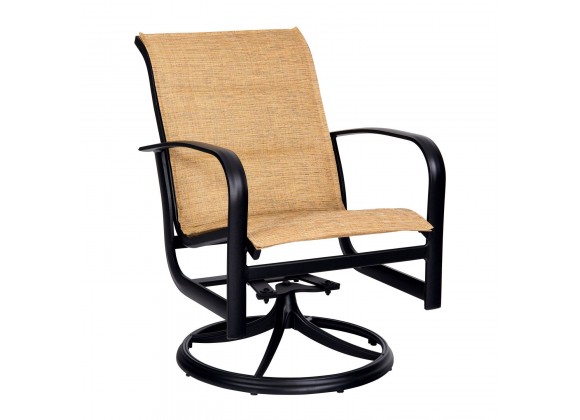 Woodard Fremont Padded Sling Swivel Rocking Dining Armchair - Angled