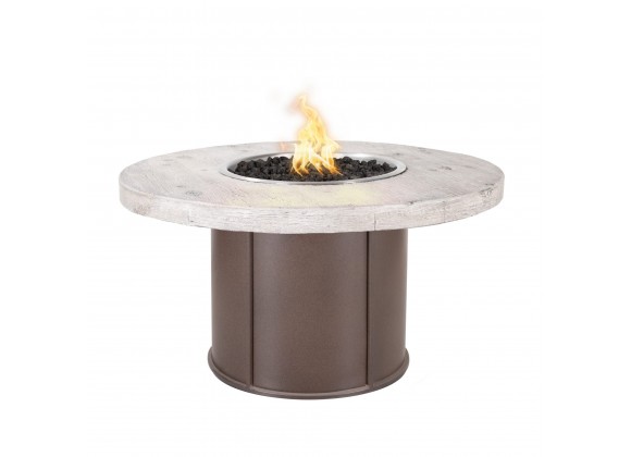 The Outdoor Plus Fresno 43" Steel and Wood Grain Fire Table Ivory finish