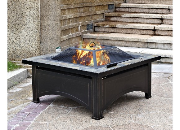 AZ Patio Heaters Wood Burning Fire Pit with Square Slate Table - Lifestyle
