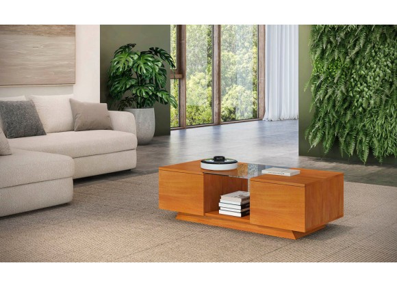 Furnitech 53" Sleek Contemporary Coffee Table in a Light Cherry Finish - Lifestyle