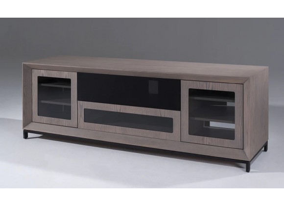 Furnitech 78" Contemporary TV Stand in American Walnut, Media Console for Flat Screen and Audio Video Installations Featuring Contoured Edge Detail with a Black Epoxy finished Steel Base and Levelers Angled Front