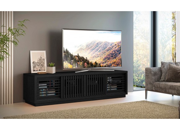 Furnitech 82" Contemporary Rustic TV Stand Media Console in Ebony American White Oak - Lifestyle