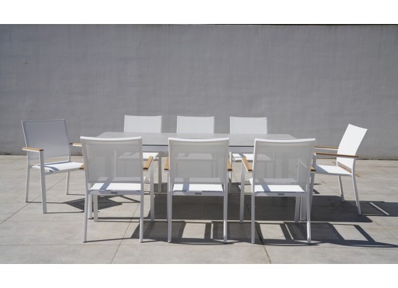 Bellini Home and Garden Terraza 9pc Dining Set with Tribeca with Ceramic Glass Table Top 