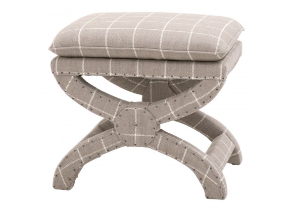Gaston Ottoman - Windowpane Pebble - Front Side Angle