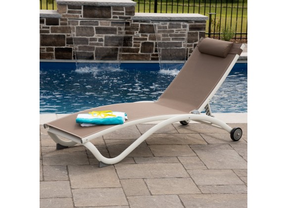 Glendale 4 position Aluminum Pool Lounger With Wheel & Pillow - Macchiato 