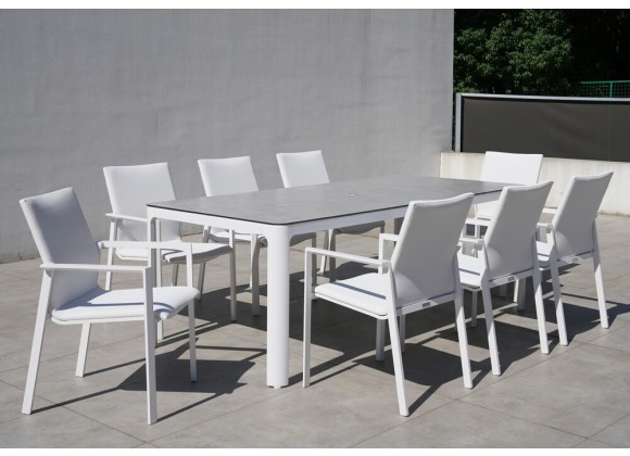Bellini Home and Garden Versailles 9pc Dining Set with Mesh Sling in White finish