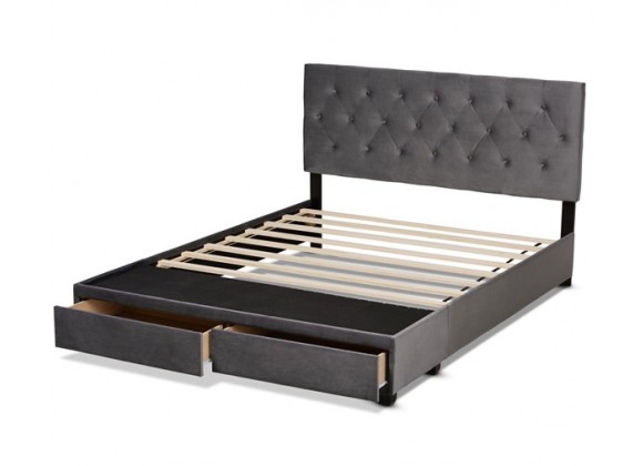 Baxton Studio Caronia Grey Velvet Upholstered 2 Drawers King Platform Bed