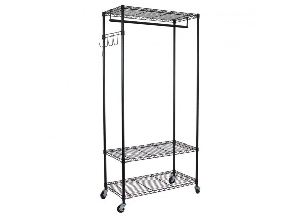 Garment Rack with Adjustable Shelves with Hooks - Black - Angled