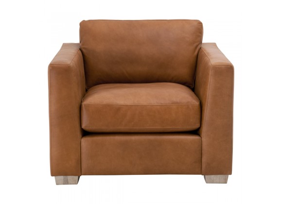 Essentials For Living Hayden Taper Arm Sofa Chair - Whiskey Brown Top Grain Leather, Natural Gray Oak - Front Angle