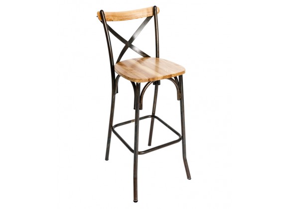 Henry Cross Back Barstool In Autumn/Natural Ash Wood Back And Steel Frame With Distressed Finish