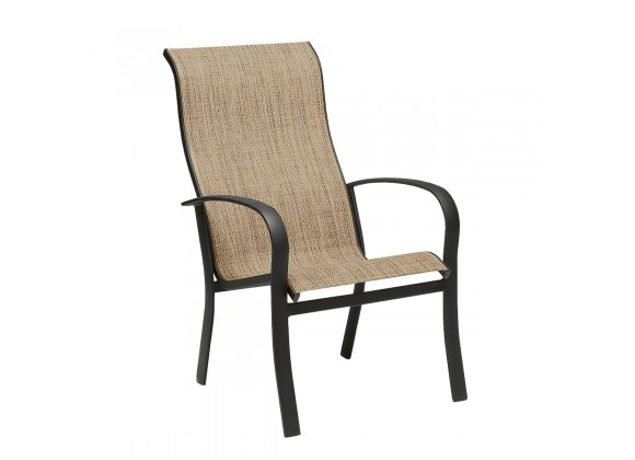 Woodard Fremont Sling High-Back Dining Armchair - Stackable - Angled