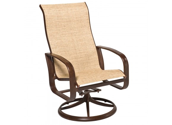 Woodard Cayman Isle Sling High Back Swivel Rocking Dining Armchair - Angled