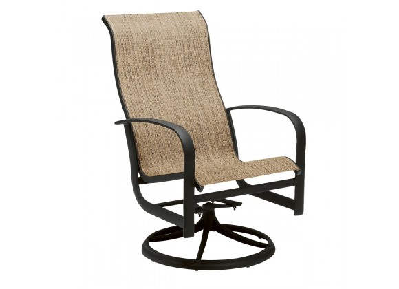 Woodard Fremont Sling High Back Swivel Rocking Dining Armchair