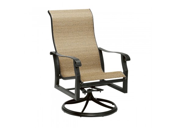 Woodard Cortland Sling High Back Swivel Rocking Dining Armchair