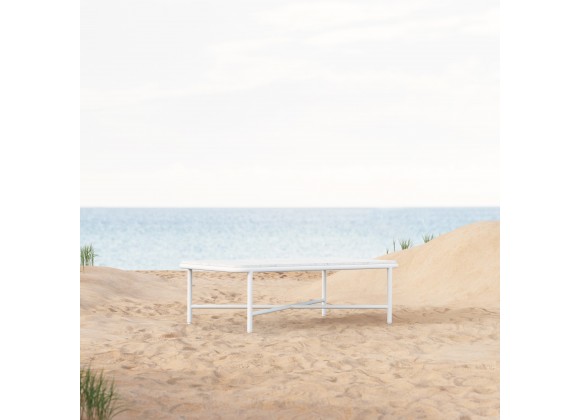 Azzurro Living Hampton Coffee Table With Matte White Aluminum Frame And Honed Carrara Marble - Lifestyle