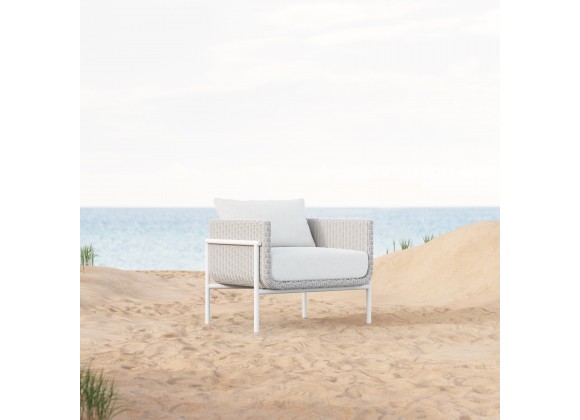Azzurro Hampton Club Chair In Matte White With Beach White All-Weather Wicker - Lifestyle